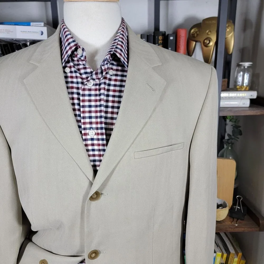 Geoffrey Beene Men's Sport Coat‎ Blazer Three Button Beige Herringbone Silk 41R